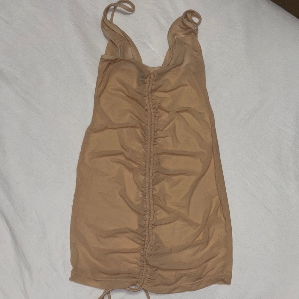 Hot Miami Styles Beige Ruched Cover Up